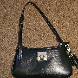 True Religion Black Leather Shoulder Bag